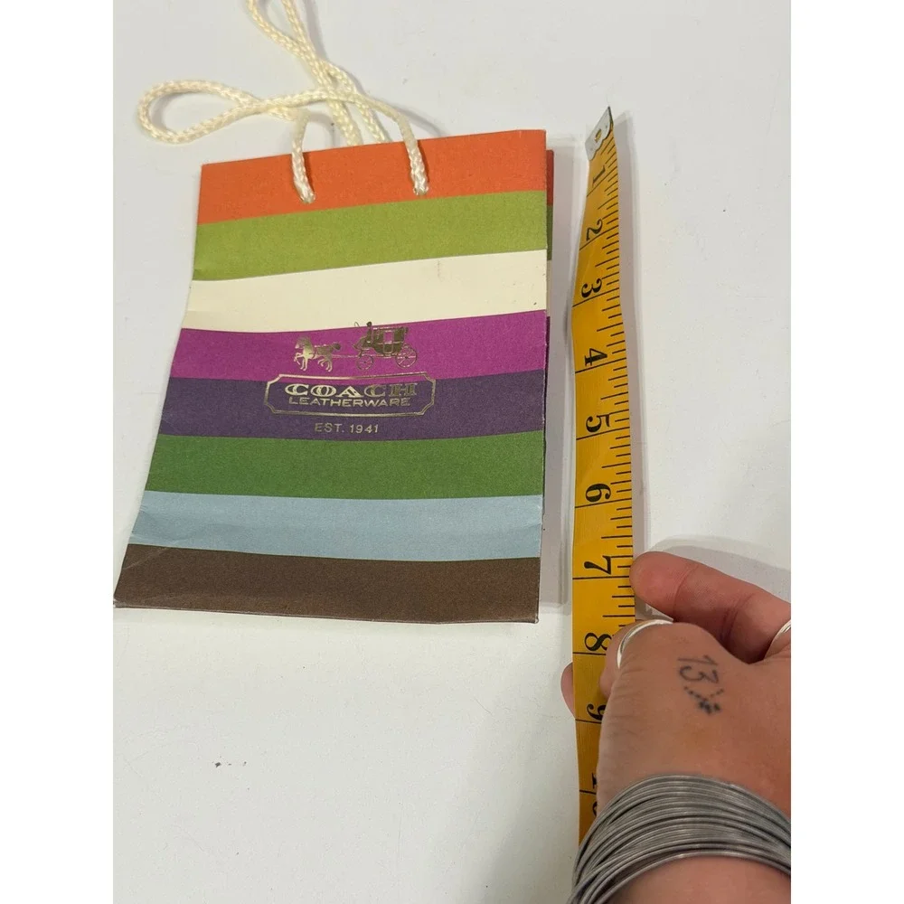 Coach Leatherware Small Multi Color Stripe Paper Gift Bag Gold Logo 5x6.5